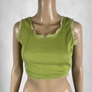 Green lace trim crop top